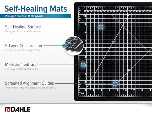 Dahle 10673 Vantage Self-Healing Cutting Mat, 24" x 36", Black, 5 layer PVC Construction, 1/2" Grid Lines, Self Healing for Maximum Durability, Perfect for Cropping Photos, Cutting, Sewing, and Crafts — view 3