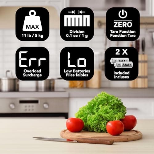 Starfrit Digital Kitchen Scale - Stainless Steel Platform - Measures Weight and Liquid Volume - 11 lb / 5 kg Capacity - Stainless Steel