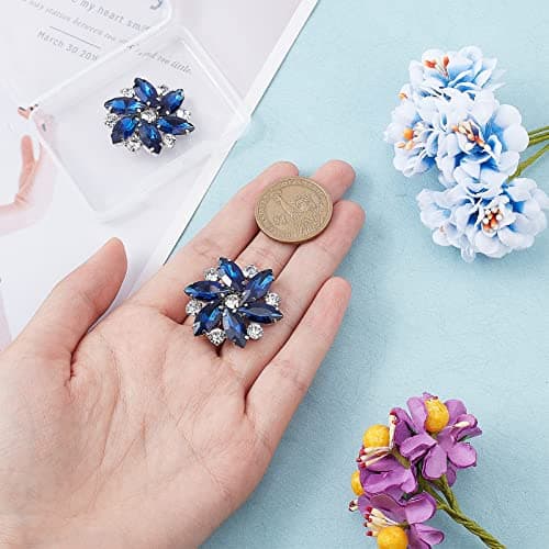 FINGERINSPIRE 2PCS Crystal Shoe Clips 1.3x1.2 inch Blue Rhinestones Shoe Buckles Charms Exquisite Flower Shape Shoes Jewelry Decoration with Box for Women Bridal Pumps Flats Clutch Dress Hat Shoe — view 2