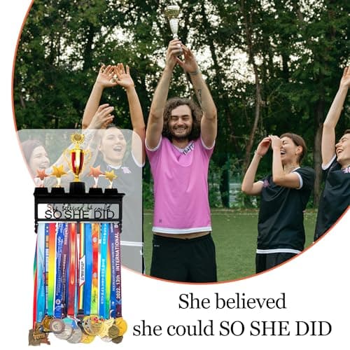 Goutoports Personalized Medal Hanger Display Trophy Shelf - Sports Medal Display Rack with Wooden -Custom Text Color and Images for Athletes - 4ROW - AA-Mixed Patterns — view 5