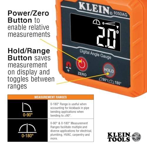 Klein Tools 935DAG Digital Electronic Level and Angle Gauge, Measures 0 - 90 and 0 - 180 Degree Ranges, Measures and Sets Angles — view 2