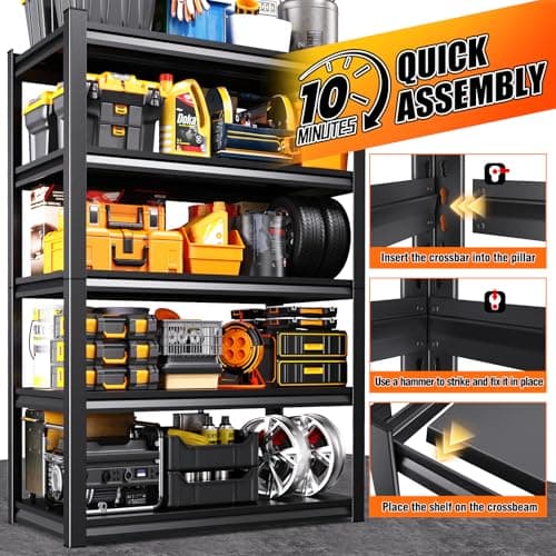 KORVENA 71.2''H /35.4''W Storage Shelves Adjustable Garage Shelving,Heavy Duty Shelving Unit,5T Tall Garage Shelves，Metal Standing Shelf Units,Utility Rack for Kitchen Warehouse Industrial Basement — view 4