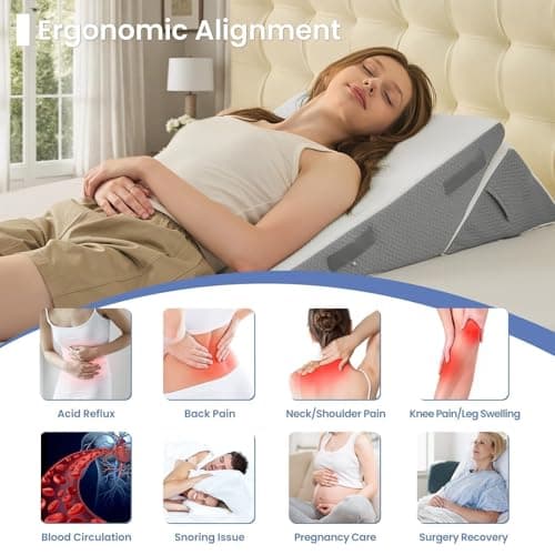Sasttie Wedge Pillows for Adult, 2PCS Adjustable Bed Wedge Pillow for Post Surgery, Triangle Pillow Headboard with Bolster Cushion for Sleeping, Acid Reflux, Neck & Back Support, White and Dark Grey — view 5