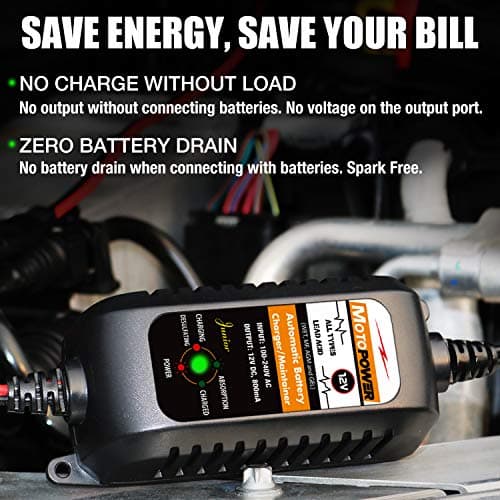 MOTOPOWER MP00205A 12V 800mA Automatic Battery Charger, Battery Maintainer, Trickle Charger, and Battery Desulfator — view 3