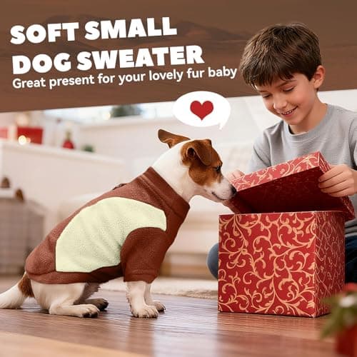 SEHFKKD Small Fleece Dog Sweater with Leash Ring Soft Warm Fall Winter Dog Clothes Cute Cat Apparel Puppy Sweaters Classic Pullover Doggy Sweatshirts Chihuahua Costumes Cat Outfits(Brown,M)