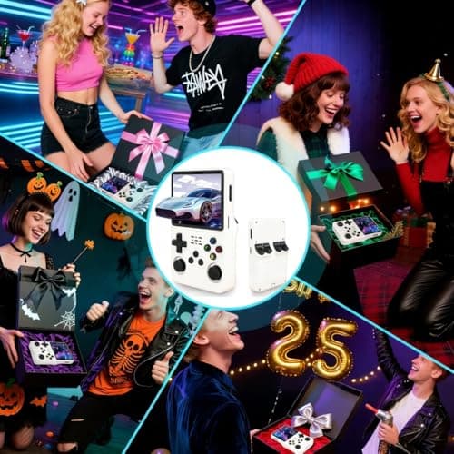 Rhesusco R36S Retro Video Game Console-3.5 Inches HD Screen,Open Source Linux System,3000mAh Rechargeable Battery,128G TF Card,30000+ Classic Video Games Portable Mini Game Console for Gifts-White — view 5
