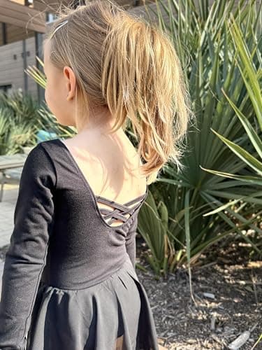 Arshiner Kids Girls Classic Long Sleeve Leotard Dance Ballet Dress, Black, 120 — view 2