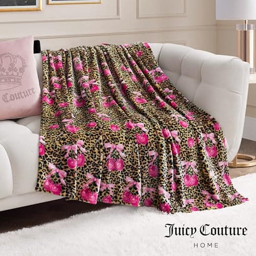 Juicy Couture Oversized Plush Throw Blanket 60" x 70", Wild Cherry Hot Pink — view 3