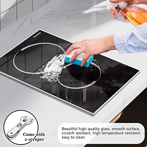 Jessier Electric Cooktop 12 Inch - 2 Burner Countertop & Built-in Ceramic Cooktop, Electric Stove Top with Glass Protection Metal Frame, 9 Heating Level, 3000W, 220-240V Hard Wire(No Plug) — view 7
