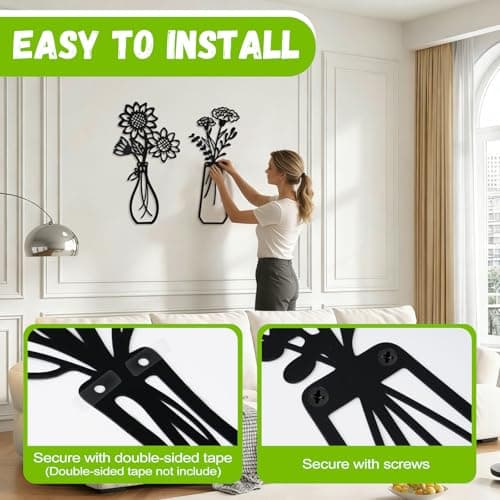 YOSHINE 4pcs Metal Flowers Wall Art, Black Minimalist Metal Wall Decor — view 4