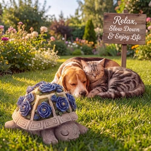 Solar Garden Outdoor Decor Turtle Statue with Dark Blue Roses & 7 LED Lights – Outside Tortoise Decor for Yard Patio Balcony & Backyard - Home House Decoration Art- Gift for Women Mom & Grandma — view 2