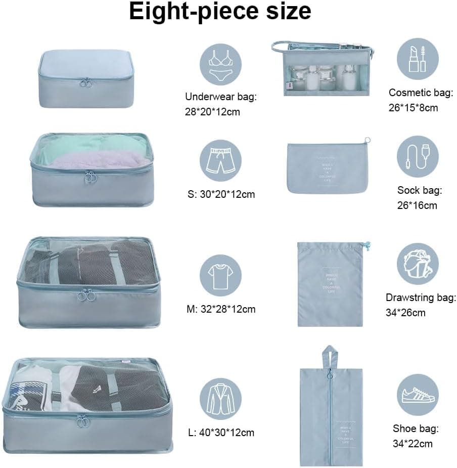OSDUE Organizers for Suitcases, 8 Set of Luggage Organizer, Waterproof Organizer Suitcase Packing Bags for Travel Shoes Packi