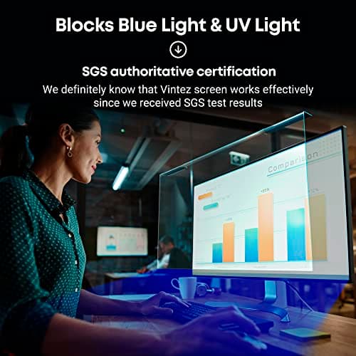 VINTEZ Blue Light Screen Protector for 27 Inch Computer Monitor and Laptop – Anti-UV Blue Light Blocking Film for Desktop PC, Eye Protection Filter, 24" x 14", 1 Pack — view 4