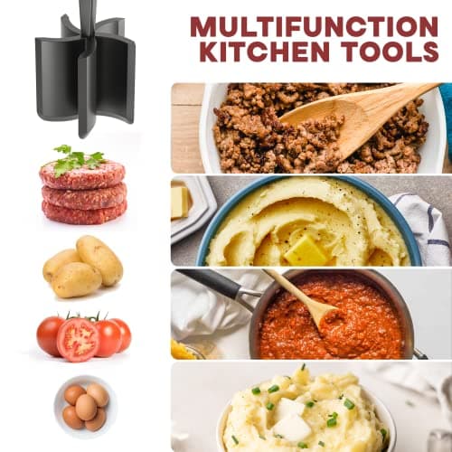Meat Chopper, Hamburger Grinder, Premium Heat Resistant Smasher for Ground Beef, Burger Grinder Nylon Potato Mix Tool, Meat & Poultry Tenderizers-Black — view 2