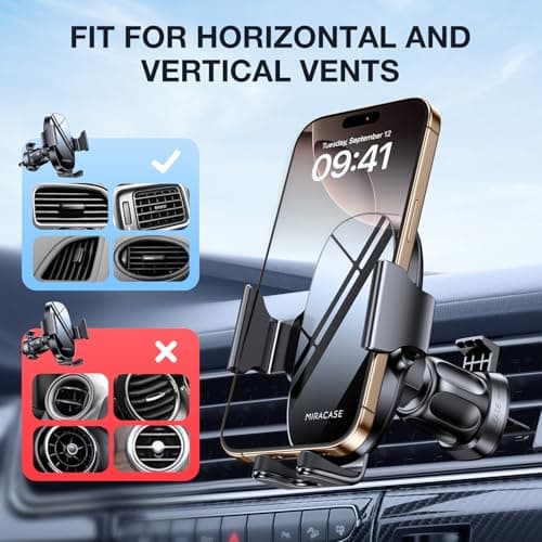 Miracase Phone Holder for Car Vent【2026 Wider Clamp & Metal Hook】 Car Phone Holder Mount for Vent Clip Hand Free Cell Phone Car Mount for iPhone 17 Pro Max 16 15 14 13 12 Samsung S25 Car Accesorries — view 4