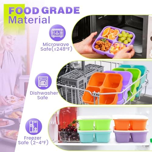 YANLIFY 4 Pack Snack Containers Bento Box Adult Lunch Box,Meal Prep Container, Reusable Food Storage lunch Containers Stackable for Work, Travel and Gym (Grass Green, Pink, Green, Purple) — view 3