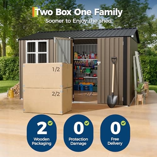 10X8 FT Storage Shed with Cross Windows & Double Doors, 450 Cu Ft Large Outdoor Tool Shed, Garden Shed for Riding Mower, Bike, Lawn Equipment - All Weather Meta — view 4