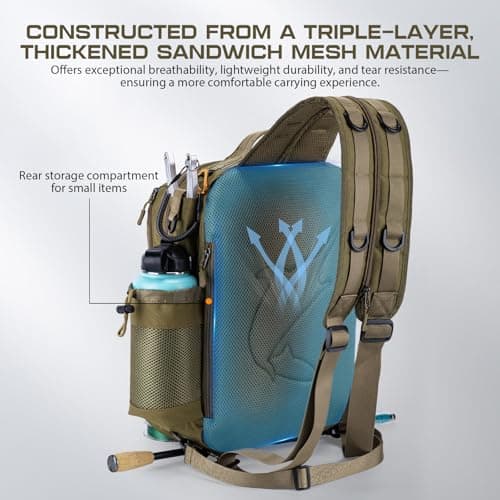 Goture Fishing Sling Bag, Khaki with 3*Green Handles 3600, Waterproof Heavy-Duty Multi-Pocket Unisex Angler Gear — view 3