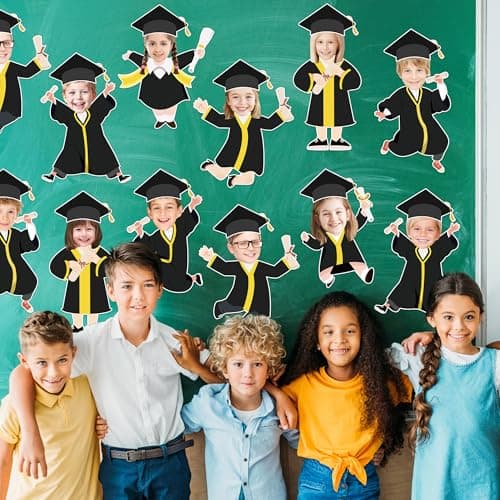 48Sets Graduation Hat Gown Cutout Bulletin Board Decoration Class of 2026 Congrats Grad Paper Cut Out with Photo Space DIY Crafts Classroom Decor for Boys Girls Kindergarten School Wall Party Supplies — view 5