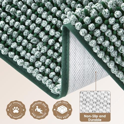 EHEYCIGA Super Absorbent Dog Door Mat for Muddy Paws 30x20 Inch Indoor, Front Doormat Outside Entrance, Quick Dry Chenille Washable Dog Crate Bed, Non-Slip Pet Rug Mud Mat Outdoor Entryway, Green — view 5