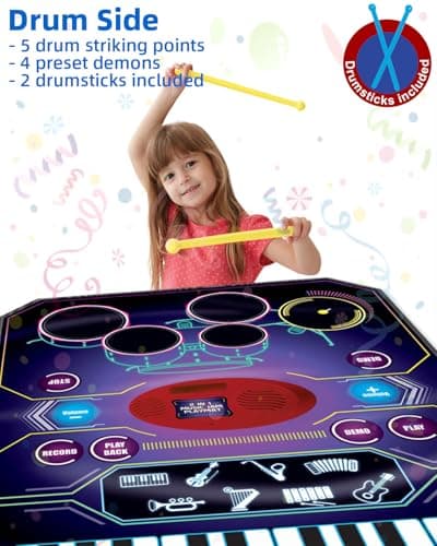 SUNLIN 2-in-1 Music Jam Mat, Music Learning Toy for Boys Girls 3-6, Drum Set + Piano Mat, Toddler Birthday Gift 3 4 5 6 Years, Record & Playback, Built-in Songs, 8 Instrument Sounds, Volume Control — view 2