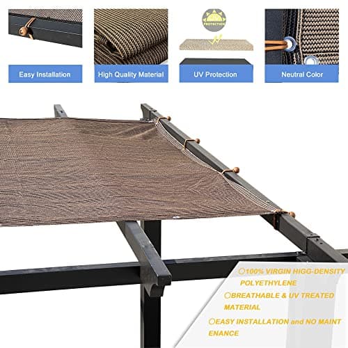 Alion Home Outdoor Pergola Sun Shade Cover Cloth Patio Canopy HDPE Permeable with Grommets (10' x 10', Brown) — view 3