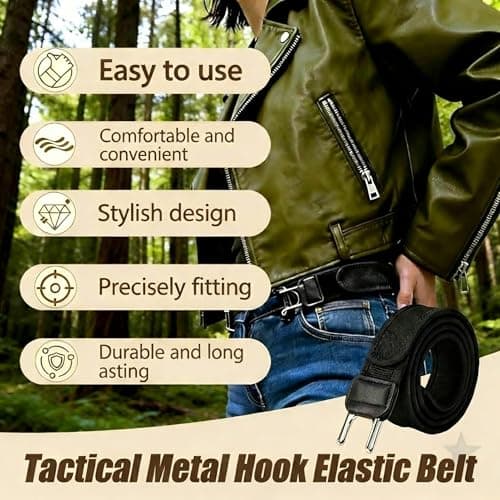 4PCS Buckleless Belt for Men Women, Tactical Metal Hook Elastic Belt, Adjustable No Buckle Side Belt for Pants, Comfortable Stretch Waist Belt for Work Travel Everyday Wear