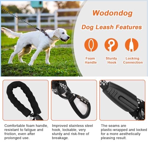 Long Leash for Dog Training 6FT/ 10FT/ 15FT/ 30FT/ 50FT/ 100FT, Reflective Nylon Rope Lead with Comfortable Padded Handle for Large Medium Small Dogs Walking, Playing, Camping