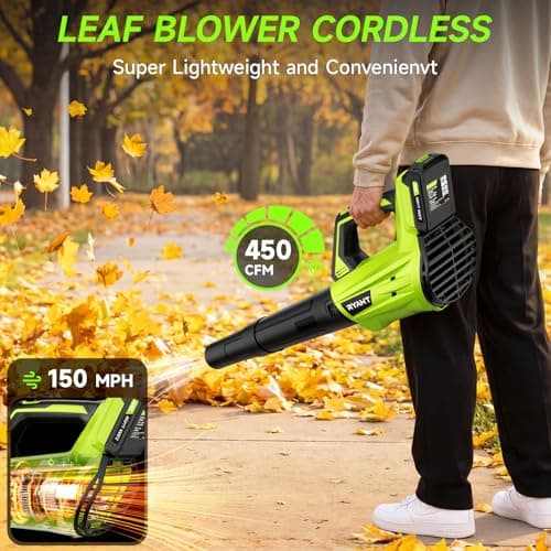 Leaf Blower Cordless, Leaf Blower with Battery and Charger - 2 Speed Modes, 2 Batteries, 20V Powerful Lightweight Electric Blowers for Blowing Leaves, Lawn Care, Patio, Green
