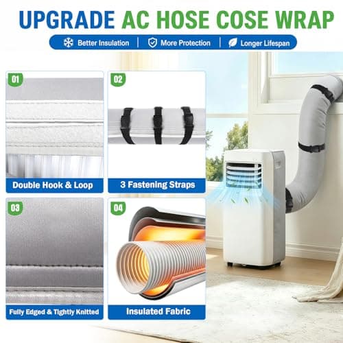 Portable AC Hose Insulation Sleeve, Air Conditioner Hose Cover Wrap Fit for 5" & 5.9" Diameter Exhaust Hose, AC Hose Insulation Cover with 3 Pcs Adjustable Buckle Straps for Secure Fixation (Gray) — view 2