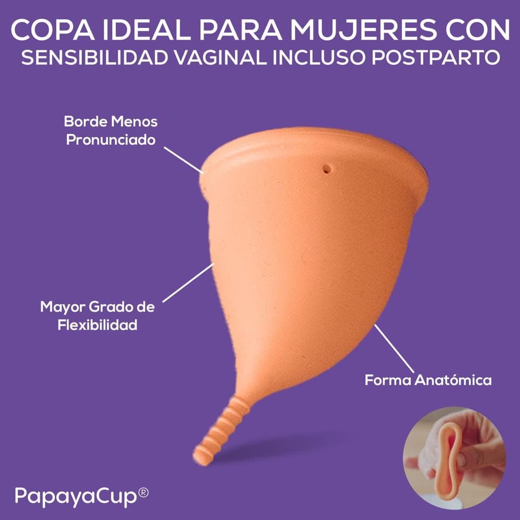 Copa Menstrual Anatómica Más Cómoda, Más flexible Para Mujeres con Sensibilidad Vaginal - Reutilizable con Vaso Esterilizador Plegable para Microondas (L con esterilizador) — view 2