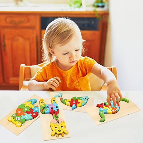 Wooden Puzzles for Toddlers 3-5 Year Old, Kids Montessori Toys for 3 Year Old, Learning Educational Wood Puzzle Toy Gift for 3 4 5 Year Old Boys Girls - 4 Pack — view 3