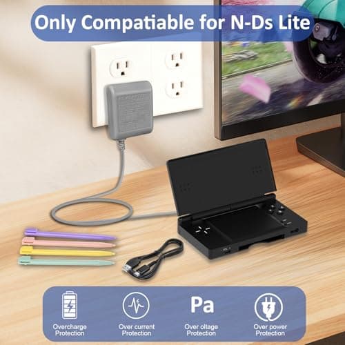 DS Lite Charger, DS Lite AC Power Adapter Kit for Nintendo DS Lite,100-240V Portable Travel Wall Charger with Foldable Plug Charging Cable & 4 Stylus Pens — view 5