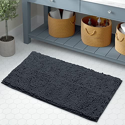 LuxUrux Bath Mat-Extra-Soft Plush Bath Shower Bathroom Rug,1'' Chenille Microfiber Material, Super Absorbent Shaggy Bath Rug. Machine Wash & Dry (20 x 30, Charcoal) — view 5