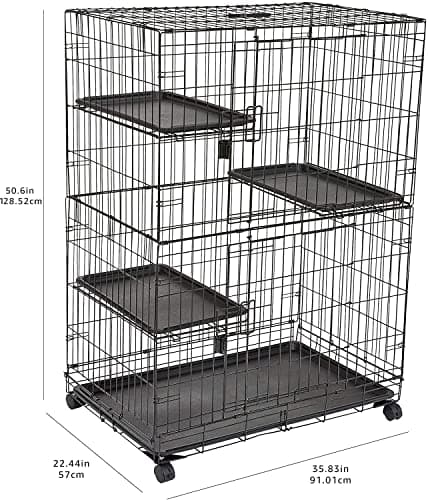 Amazon Basics Large 3-Tier Cat Cage Playpen Box Crate Kennel - 91cm x 57cm x 128cm Inches, Black — view 3