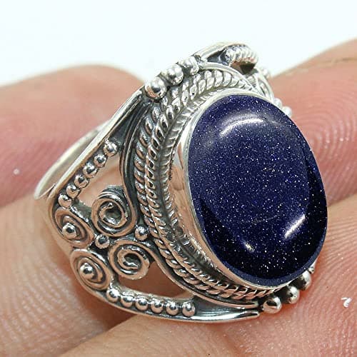 Fine Sterling Silver Ring For Women &s Natural Blue Sun Stone Ring Sterling Silver Statement Ring Bezel Set Gemstone Ring