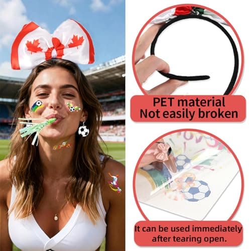 Canada Day Decorations Headband,2026 Soccer Fan Support Kit for Canada Fans,Patriotic Party Supplies Includes Tattoos Stickers Bracelets Earrings & Whistles for Game Day Photo Props — view 4