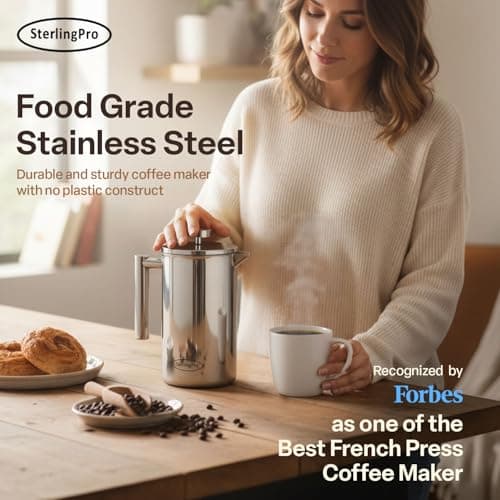 SterlingPro Extra Large Insulated Stainless Steel French Press Coffee Maker 59oz – Insulated Metal XL Double Wall Coffee Maker | Plastic Free | Cool-Touch | Mirror Finish | Makes up to 16 Cups /8 Mugs — view 4