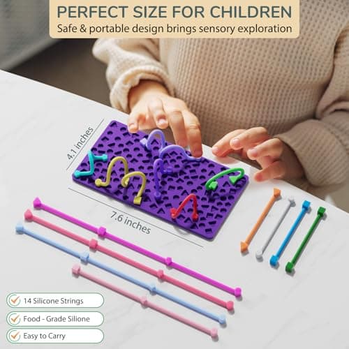 Sensory Activity Board for Kids Boys Girls, Fidget Toys for Stress Anxiety Autistic ADHD, Calm Down Travel Airplane Essentials Toys for 3+ Year Old, Portable Travel Storage Box & 14 Strings — view 5