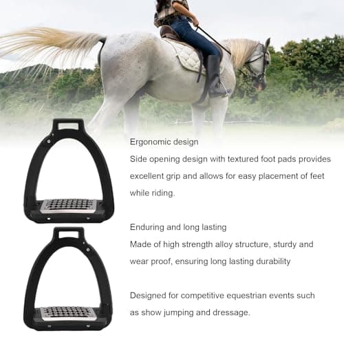 HEEPDD 1 Pair Horse Riding Stirrups, Alloy Side Opening Foot Stirrups with Anti Slip Pads, for Training Practice Show Jumping Dressage — view 2