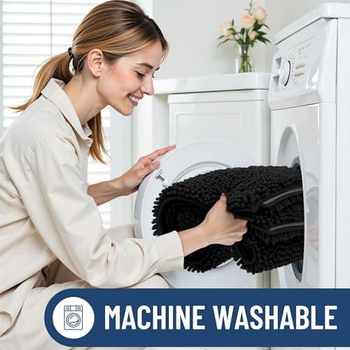 Smiry Luxury Chenille Bathroom Rugs 30x20, Extra Soft and Absorbent Shaggy Bath Mat, Machine Washable, Non-Slip Plush Carpet Runner for Tub, Shower, and Floor, Home Decor Accessories, Black — view 5