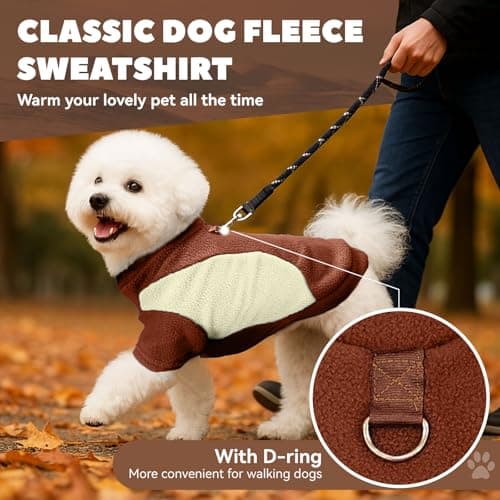 SEHFKKD Small Fleece Dog Sweater with Leash Ring Soft Warm Fall Winter Dog Clothes Cute Cat Apparel Puppy Sweaters Classic Pullover Doggy Sweatshirts Chihuahua Costumes Cat Outfits(Brown,M) — view 3