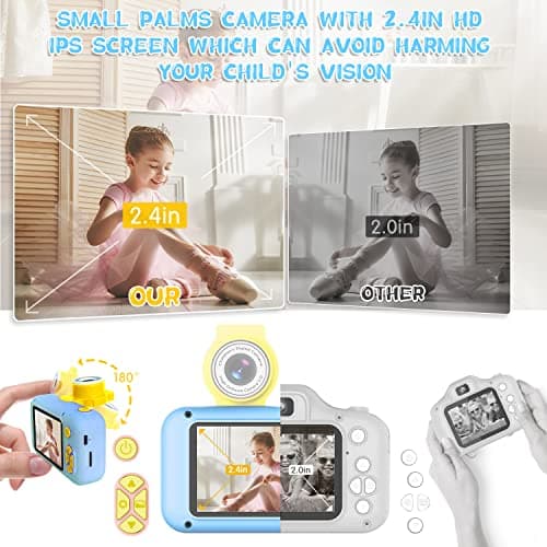 ARNSSIEN Kids Camera, Toddlers Digital Toy Camera with 180° Flip Lens, 2.4 Inch IPS Screen, Birthday Festival Present for 3 4 5 6 7 8 9 10 11 12 Year Old Girls & Boys, X101(Blue) — view 2