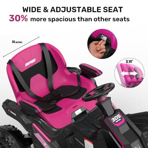 ANPABO 24V 4x4 Ride On Toys for Big Kids Aged 3-12 Rose Red-4x200W Motors, 5MPH, Wide Adjustable Seat, Parent Remote, Metal Frame, Shock Absorber, for Off-Road Ride — view 2