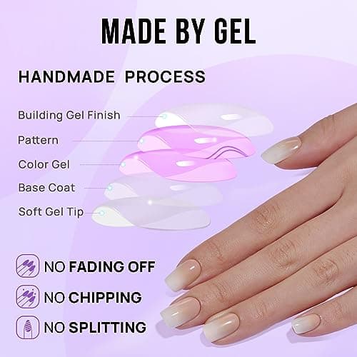 BTArtbox Square Ombre Press On Nails -Soft Gel Press On Nails Short with Nail Glue, 16 Sizes - 32 Reusable Fake Nails Kit, Vanilla Cream — view 4