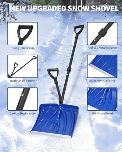 18-Inch Steel Snow Shovel with Dual D-Ring Handle, 4.5 lbs Lightweight Ergonomic Snow Pusher, Durable Ice Scraper for Driveway, Walkway, Patio, Car, and Garden, Blue — view 3