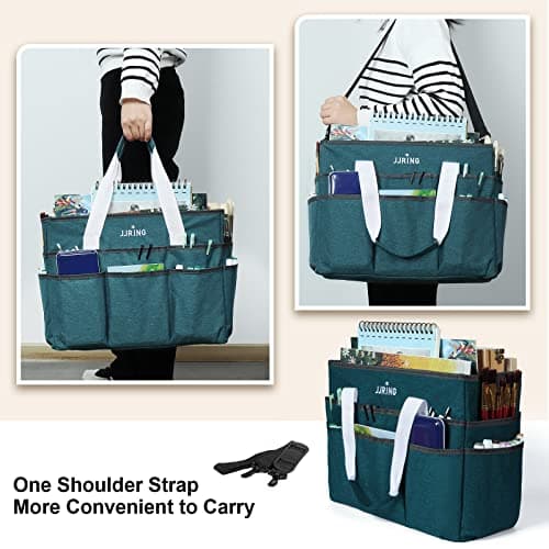 JJRING Craft Organizer Tote Bag, Large Art Storage Caddy with Multiple Pockets, Bluish Green Sewing Bag for Art, Craft, Scrapbooking, School, Medical, and Office Supplies Storage — view 5