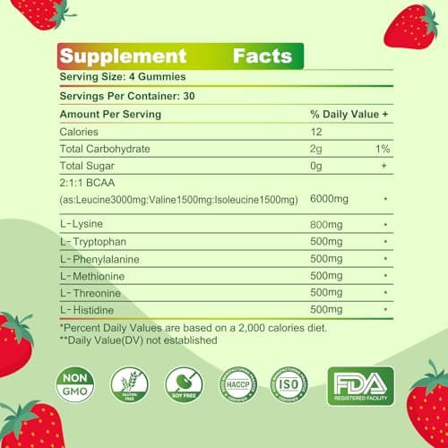 Parhaat EAA Gummies 120 Gummies (Strawberry), Essential Amino Acids - All 9 Essential Aminos (EAA) and All Branched-Chain Aminos (BCAAs), Non-GMO, Gluten Free, Vegetarian Friendly