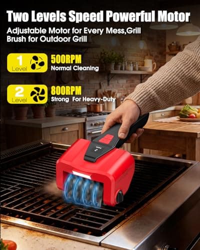 Electric BBQ Grill Brush,800RPM Automatic Grill Cleaner for Outdoor Grill with 2-Speed & 20kg Torque–Last 3.5H, LED Light for Night,No Bristle Drop Safe for Cast Iron Stainless,Gifts for Men Dad — view 5