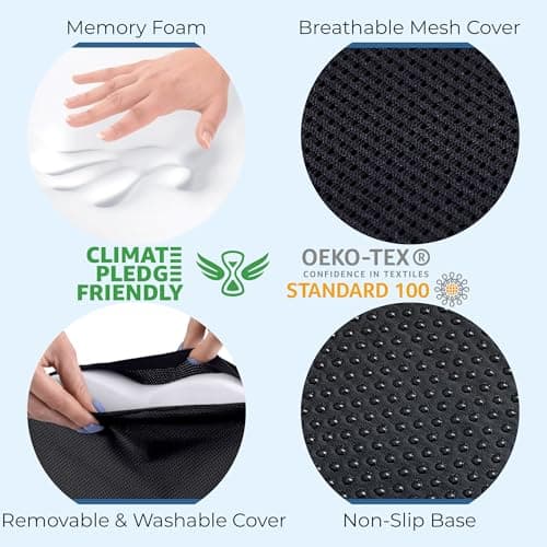 5 STARS UNITED Seat Cushion - Memory Foam Chair Cushion for Tailbone Pain Relief - Ergonomic Support for Coccyx, Sciatica & Butt - Office, Desk & Gaming Chair, Car Seat, Wheelchair, Airplane, Black — view 5
